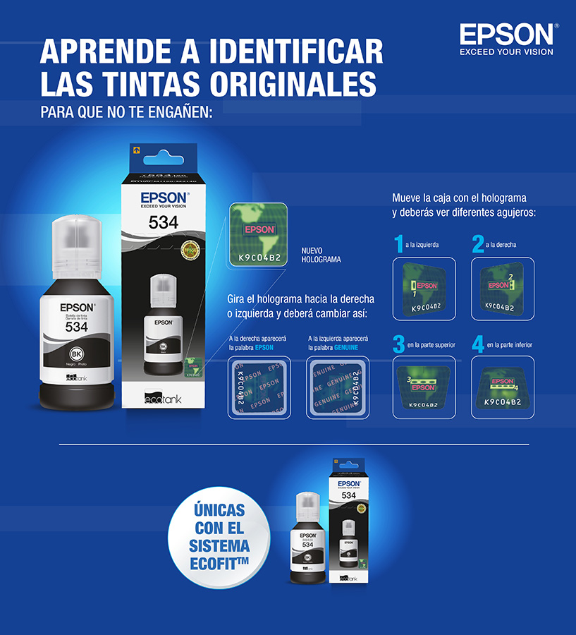 Imagen instructiva para aprender a identificar las tintas Epson originales: